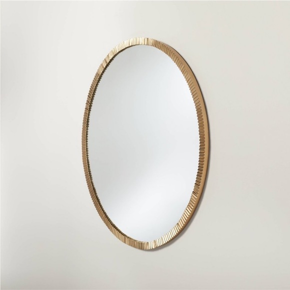 30" Pleated Brass Round Wall Mirror Antique Finish - Hearth & Hand™ Magnolia - Picture 3 of 5